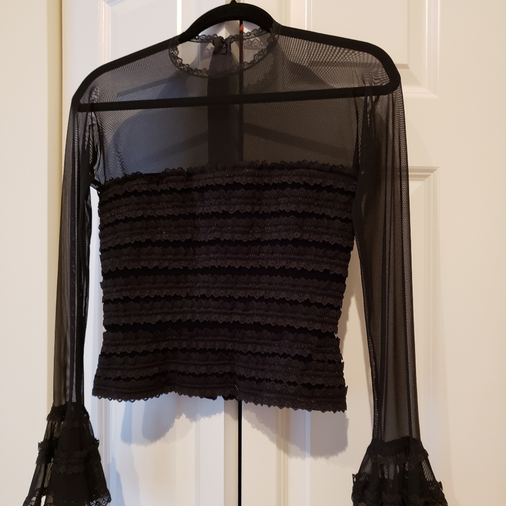 NWT Tadashi Black Velvet & Lace Top Sz XS